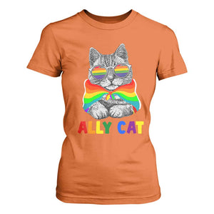 Ally Cat with Pride Cape T Shirt For Women Rainbow LGBTQ+ Support TS02 Orange Print Your Wear