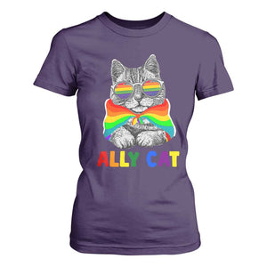Ally Cat with Pride Cape T Shirt For Women Rainbow LGBTQ+ Support TS02 Purple Print Your Wear