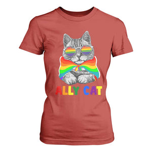 Ally Cat with Pride Cape T Shirt For Women Rainbow LGBTQ+ Support TS02 Red Print Your Wear