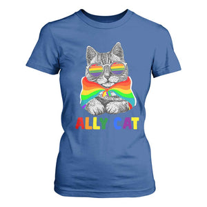 Ally Cat with Pride Cape T Shirt For Women Rainbow LGBTQ+ Support TS02 Royal Blue Print Your Wear