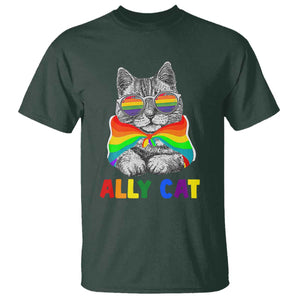 Ally Cat with Pride Cape T Shirt Rainbow LGBTQ+ Support TS02 Dark Forest Green Print Your Wear