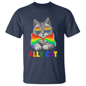 Ally Cat with Pride Cape T Shirt Rainbow LGBTQ+ Support TS02 Navy Print Your Wear