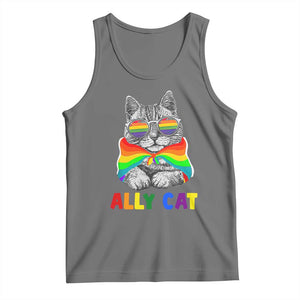 Ally Cat with Pride Cape Tank Top Rainbow LGBTQ+ Support TS02 Black Heather Print Your Wear