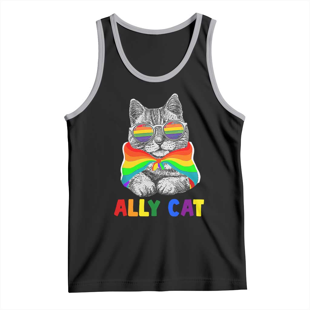 Ally Cat with Pride Cape Tank Top Rainbow LGBTQ+ Support TS02 Black Athletic Heather Print Your Wear