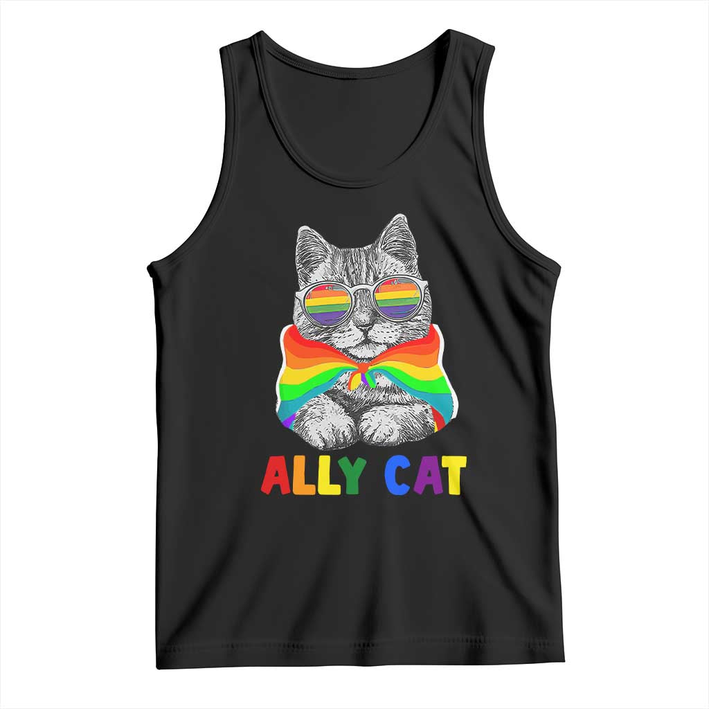 Ally Cat with Pride Cape Tank Top Rainbow LGBTQ+ Support TS02 Black Print Your Wear