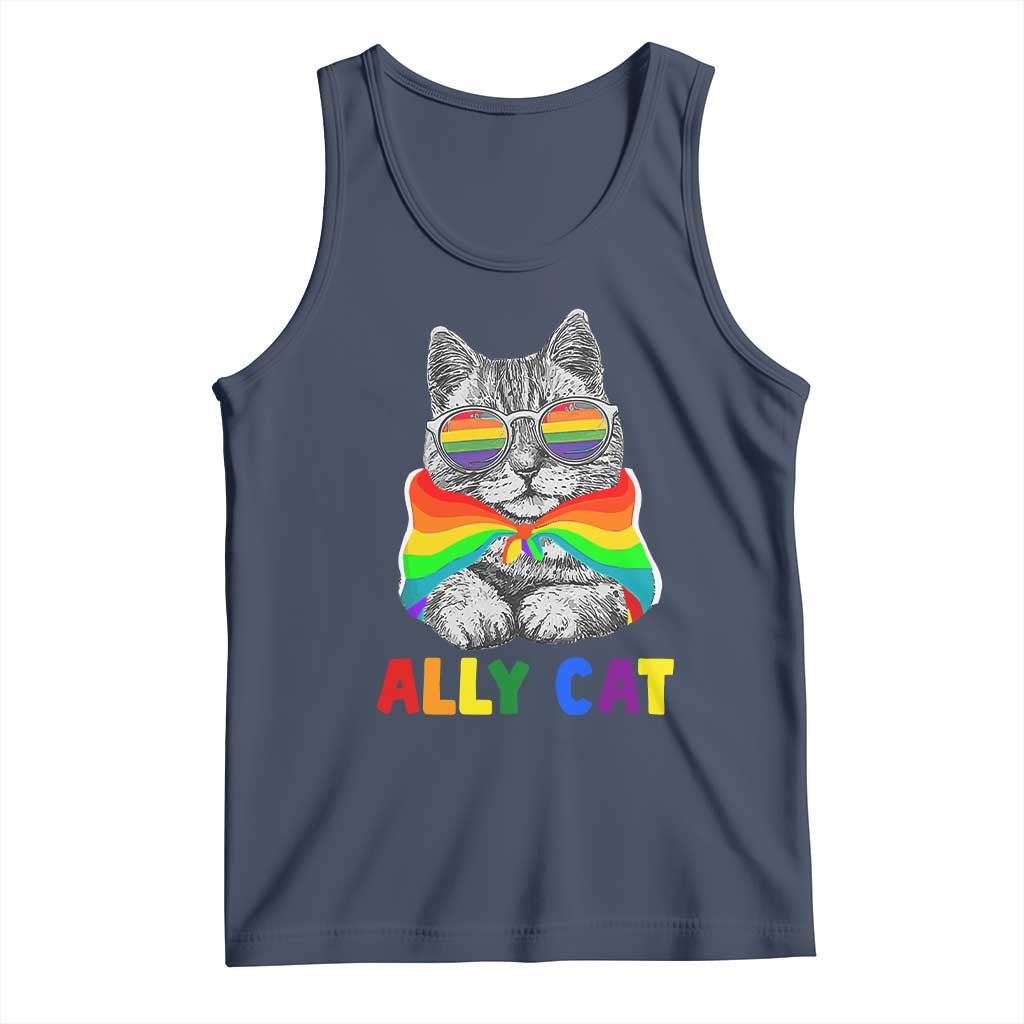 Ally Cat with Pride Cape Tank Top Rainbow LGBTQ+ Support TS02 Navy Print Your Wear