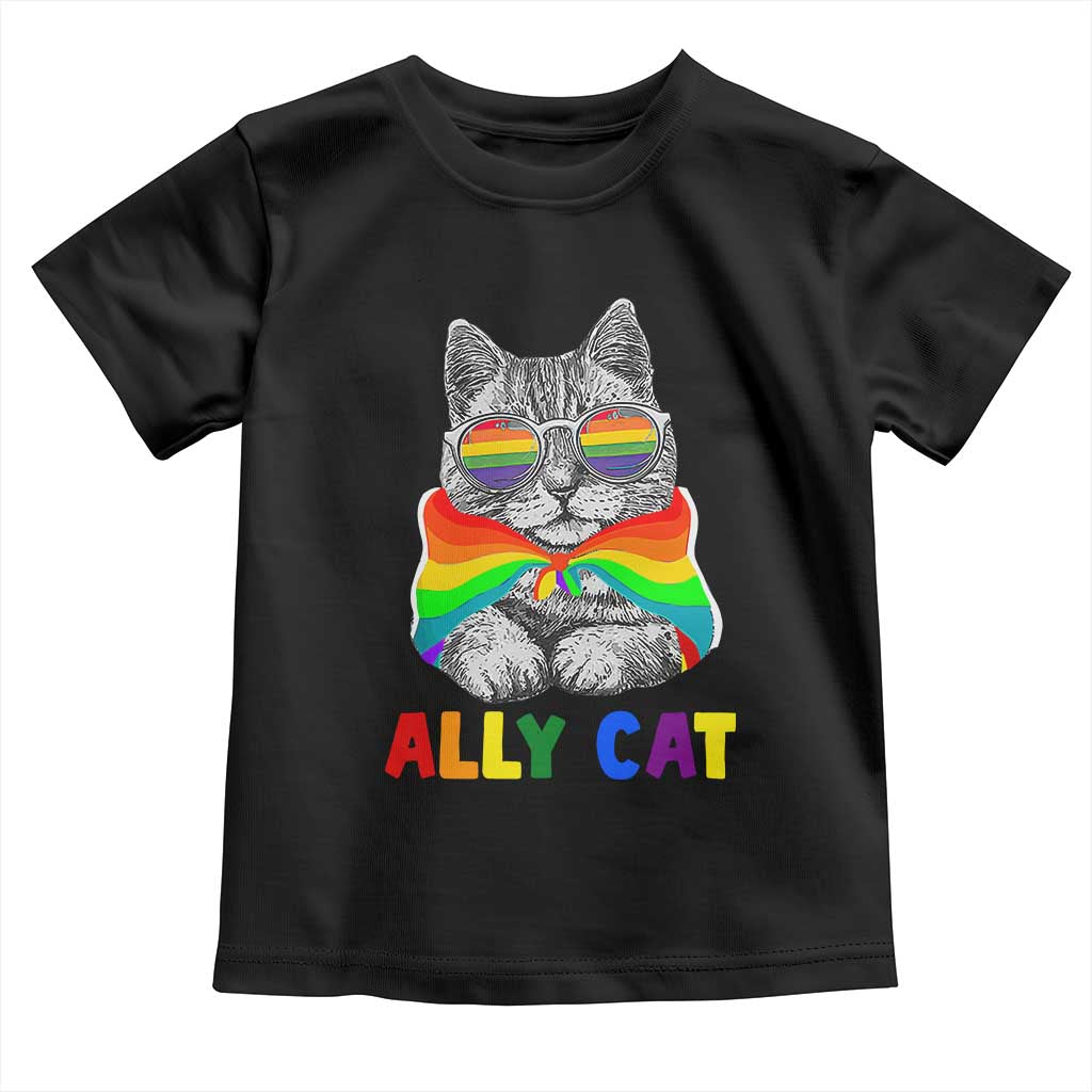 Ally Cat with Pride Cape Toddler T Shirt Rainbow LGBTQ+ Support TS02 Black Print Your Wear