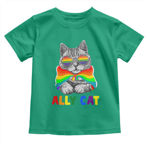 Ally Cat with Pride Cape Toddler T Shirt Rainbow LGBTQ+ Support TS02 Irish Green Print Your Wear