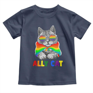 Ally Cat with Pride Cape Toddler T Shirt Rainbow LGBTQ+ Support TS02 Navy Print Your Wear