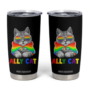 Ally Cat with Pride Cape Tumbler Cup Rainbow LGBTQ+ Support TS02 Black Print Your Wear