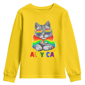 Ally Cat with Pride Cape Youth Sweatshirt Rainbow LGBTQ+ Support TS02 Daisy Print Your Wear