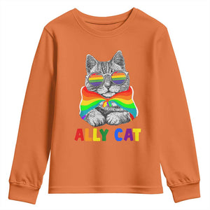 Ally Cat with Pride Cape Youth Sweatshirt Rainbow LGBTQ+ Support TS02 Orange Print Your Wear