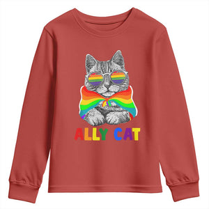 Ally Cat with Pride Cape Youth Sweatshirt Rainbow LGBTQ+ Support TS02 Red Print Your Wear