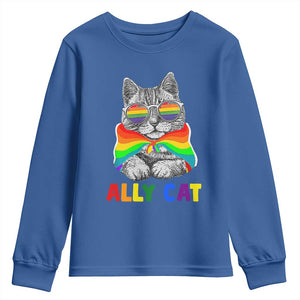 Ally Cat with Pride Cape Youth Sweatshirt Rainbow LGBTQ+ Support TS02 Royal Blue Print Your Wear