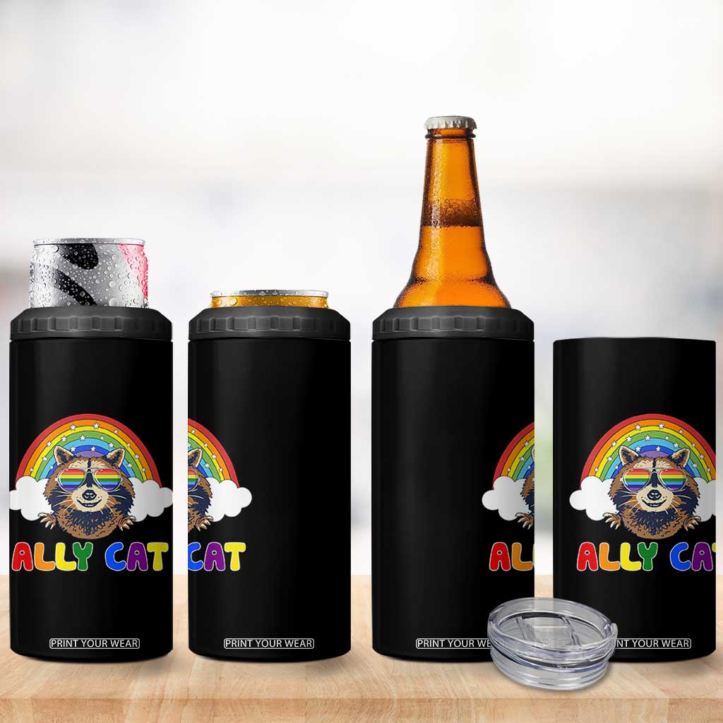 Ally Street Cat Rainbow Raccoon 4 in 1 Can Cooler Tumbler Funny LGBTQ+ Pride Support TS02 Print Your Wear