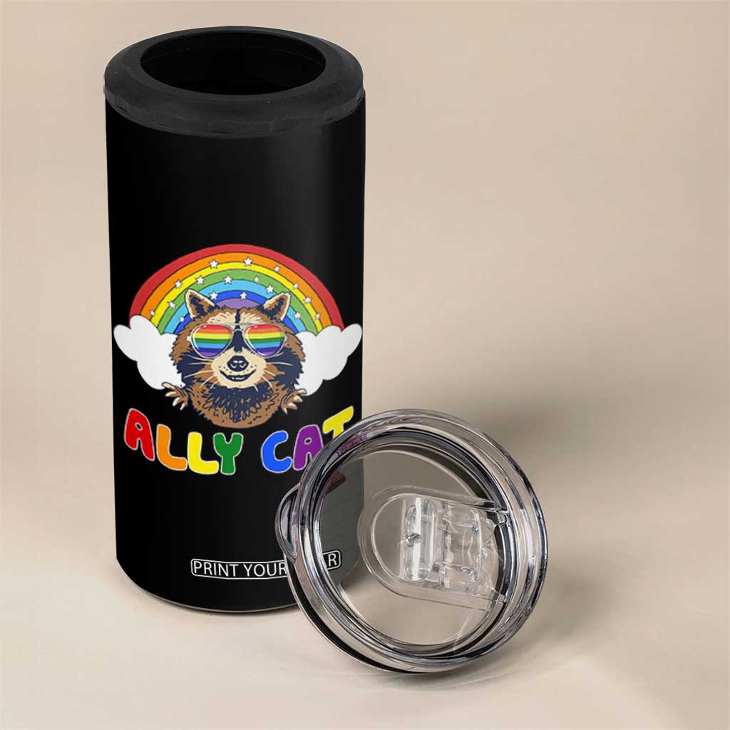 Ally Street Cat Rainbow Raccoon 4 in 1 Can Cooler Tumbler Funny LGBTQ+ Pride Support TS02 Print Your Wear