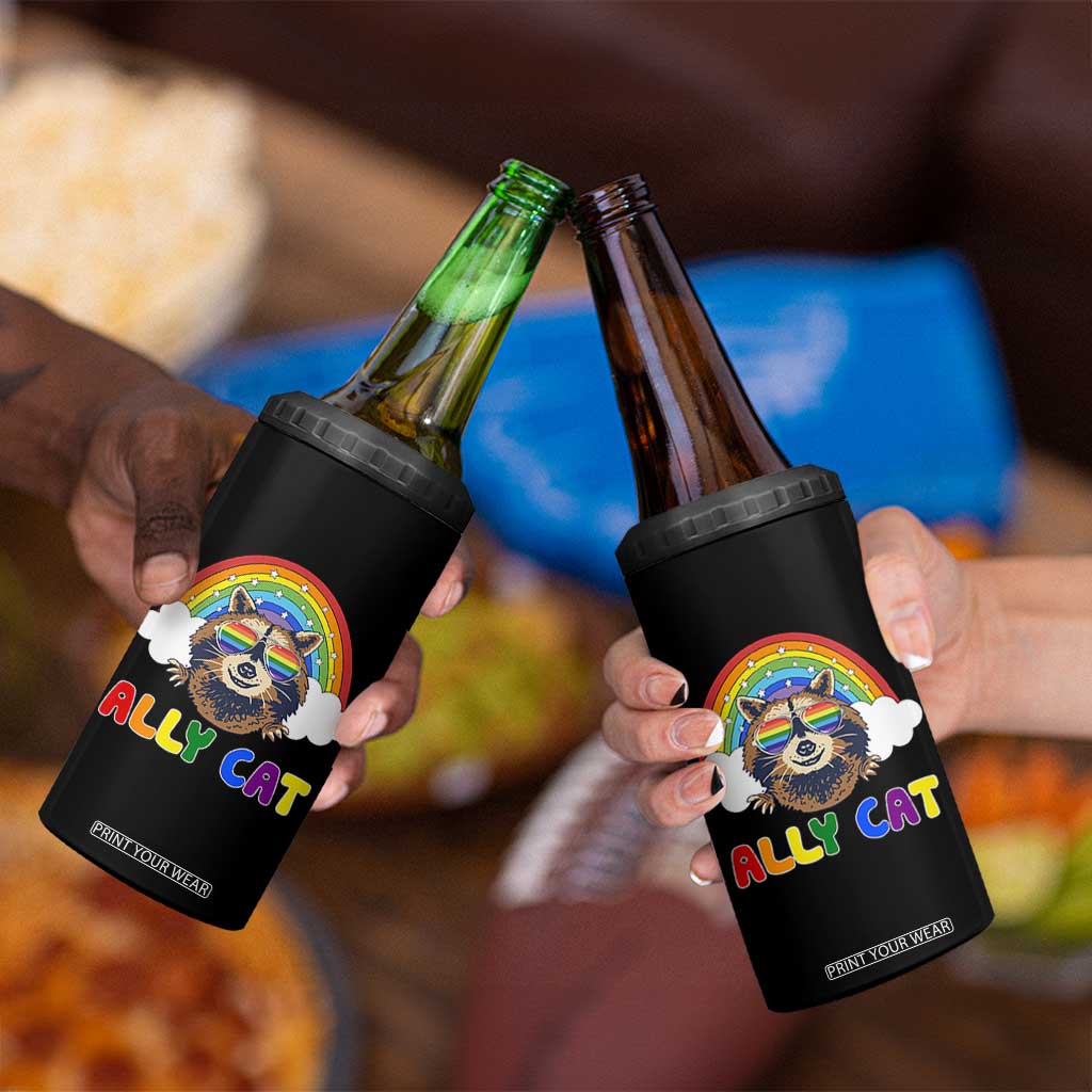 Ally Street Cat Rainbow Raccoon 4 in 1 Can Cooler Tumbler Funny LGBTQ+ Pride Support TS02 Print Your Wear