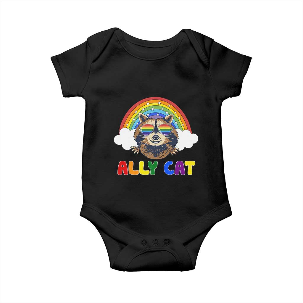 Ally Street Cat Rainbow Raccoon Baby Onesie Funny LGBTQ+ Pride Support TS02 Black Print Your Wear