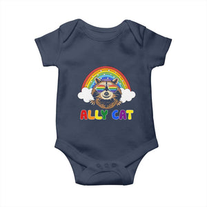 Ally Street Cat Rainbow Raccoon Baby Onesie Funny LGBTQ+ Pride Support TS02 Navy Print Your Wear