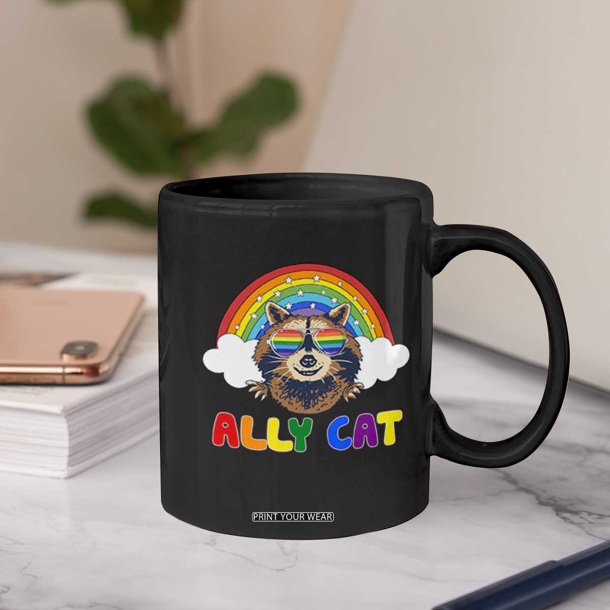 Ally Street Cat Rainbow Raccoon Coffee Mug Funny LGBTQ+ Pride Support TS02 Print Your Wear