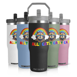 Ally Street Cat Rainbow Raccoon Flip Straw Tumbler Funny LGBTQ+ Pride Support TS02 Print Your Wear
