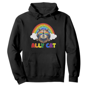 Ally Street Cat Rainbow Raccoon Hoodie Funny LGBTQ+ Pride Support TS02 Black Print Your Wear