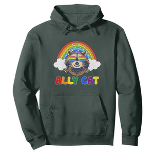 Ally Street Cat Rainbow Raccoon Hoodie Funny LGBTQ+ Pride Support TS02 Dark Forest Green Print Your Wear