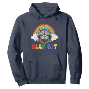 Ally Street Cat Rainbow Raccoon Hoodie Funny LGBTQ+ Pride Support TS02 Navy Print Your Wear
