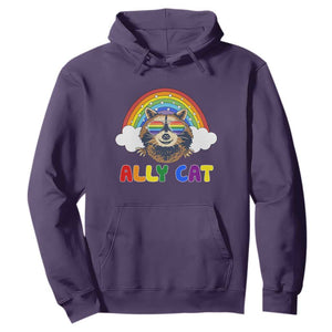 Ally Street Cat Rainbow Raccoon Hoodie Funny LGBTQ+ Pride Support TS02 Purple Print Your Wear