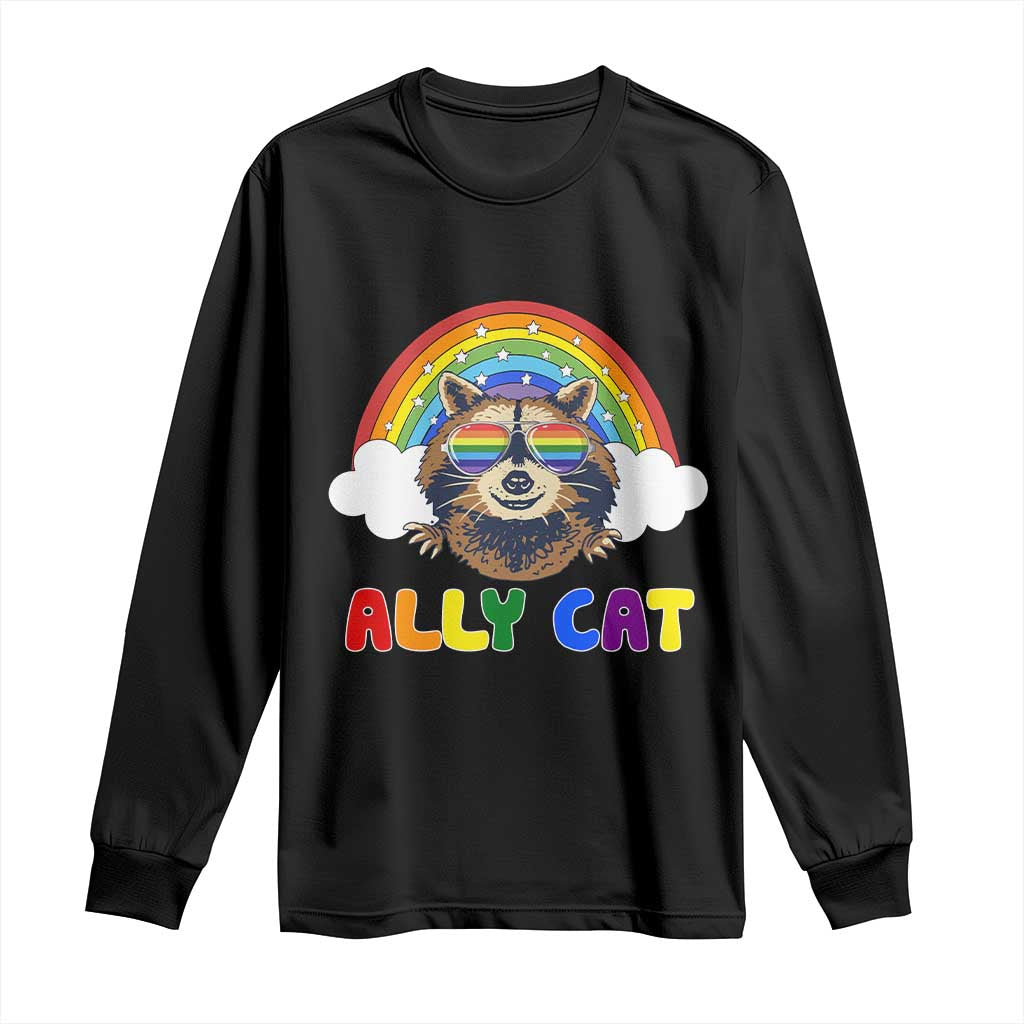Ally Street Cat Rainbow Raccoon Long Sleeve Shirt Funny LGBTQ+ Pride Support TS02 Black Print Your Wear