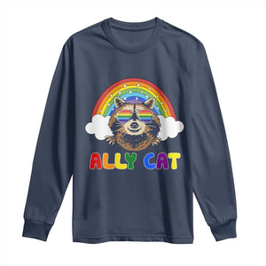 Ally Street Cat Rainbow Raccoon Long Sleeve Shirt Funny LGBTQ+ Pride Support TS02 Navy Print Your Wear