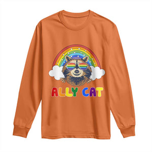 Ally Street Cat Rainbow Raccoon Long Sleeve Shirt Funny LGBTQ+ Pride Support TS02 Orange Print Your Wear