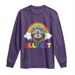 Ally Street Cat Rainbow Raccoon Long Sleeve Shirt Funny LGBTQ+ Pride Support TS02 Purple Print Your Wear