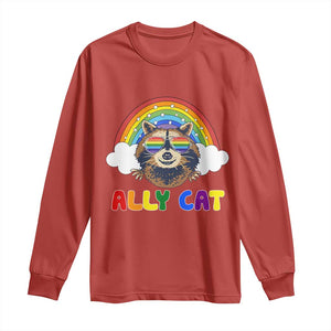 Ally Street Cat Rainbow Raccoon Long Sleeve Shirt Funny LGBTQ+ Pride Support TS02 Red Print Your Wear