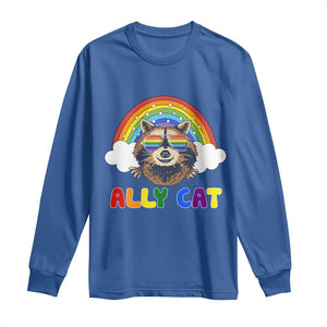 Ally Street Cat Rainbow Raccoon Long Sleeve Shirt Funny LGBTQ+ Pride Support TS02 Royal Blue Print Your Wear