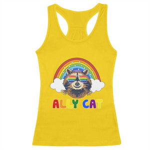 Ally Street Cat Rainbow Raccoon Racerback Tank Top Funny LGBTQ+ Pride Support TS02 Daisy Print Your Wear
