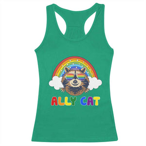 Ally Street Cat Rainbow Raccoon Racerback Tank Top Funny LGBTQ+ Pride Support TS02 Irish Green Print Your Wear