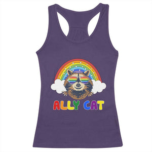 Ally Street Cat Rainbow Raccoon Racerback Tank Top Funny LGBTQ+ Pride Support TS02 Purple Print Your Wear