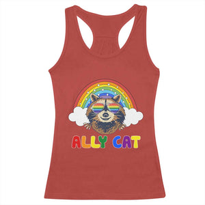 Ally Street Cat Rainbow Raccoon Racerback Tank Top Funny LGBTQ+ Pride Support TS02 Red Print Your Wear