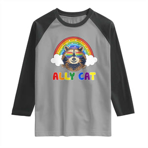 Ally Street Cat Rainbow Raccoon Raglan Shirt Funny LGBTQ+ Pride Support TS02 Sport Gray Black Print Your Wear