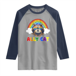 Ally Street Cat Rainbow Raccoon Raglan Shirt Funny LGBTQ+ Pride Support TS02 Sport Gray Navy Print Your Wear