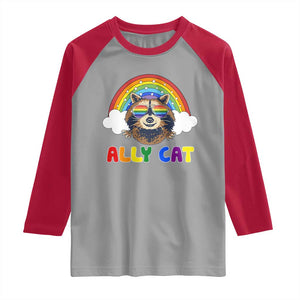 Ally Street Cat Rainbow Raccoon Raglan Shirt Funny LGBTQ+ Pride Support TS02 Sport Gray Red Print Your Wear