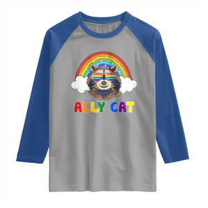 Ally Street Cat Rainbow Raccoon Raglan Shirt Funny LGBTQ+ Pride Support TS02 Sport Gray Royal Print Your Wear