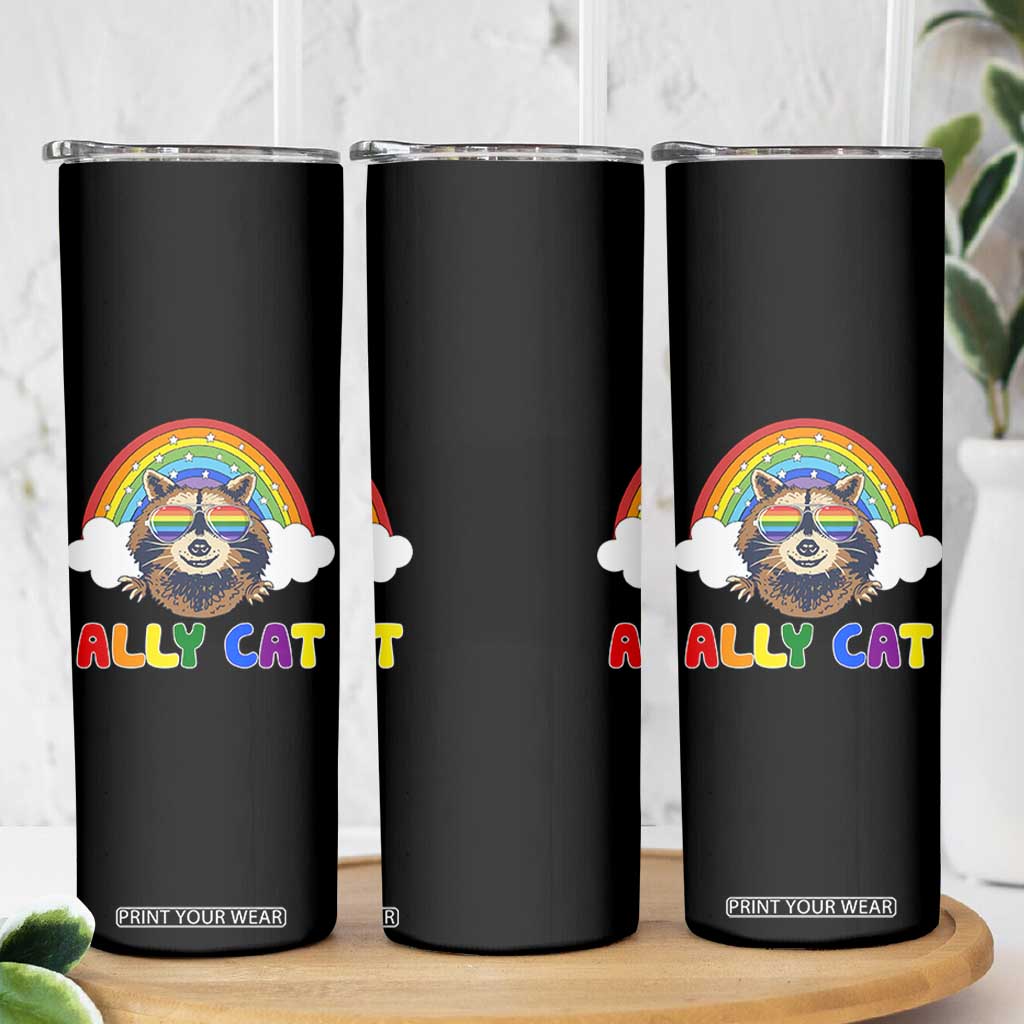 Ally Street Cat Rainbow Raccoon Skinny Tumbler Funny LGBTQ+ Pride Support TS02 Print Your Wear