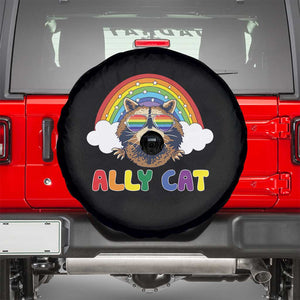 Ally Street Cat Rainbow Raccoon Spare Tire Cover Funny LGBTQ+ Pride Support TS02 Black Print Your Wear