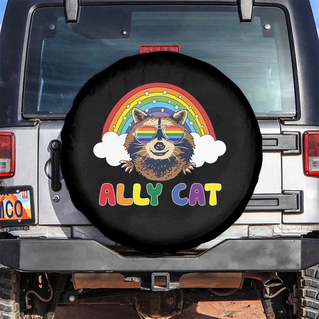 Ally Street Cat Rainbow Raccoon Spare Tire Cover Funny LGBTQ+ Pride Support TS02 No hole Black Print Your Wear