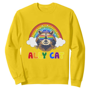Ally Street Cat Rainbow Raccoon Sweatshirt Funny LGBTQ+ Pride Support TS02 Daisy Print Your Wear