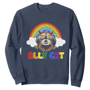 Ally Street Cat Rainbow Raccoon Sweatshirt Funny LGBTQ+ Pride Support TS02 Navy Print Your Wear