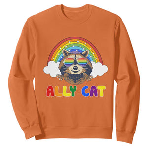 Ally Street Cat Rainbow Raccoon Sweatshirt Funny LGBTQ+ Pride Support TS02 Orange Print Your Wear