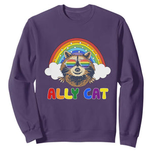 Ally Street Cat Rainbow Raccoon Sweatshirt Funny LGBTQ+ Pride Support TS02 Purple Print Your Wear
